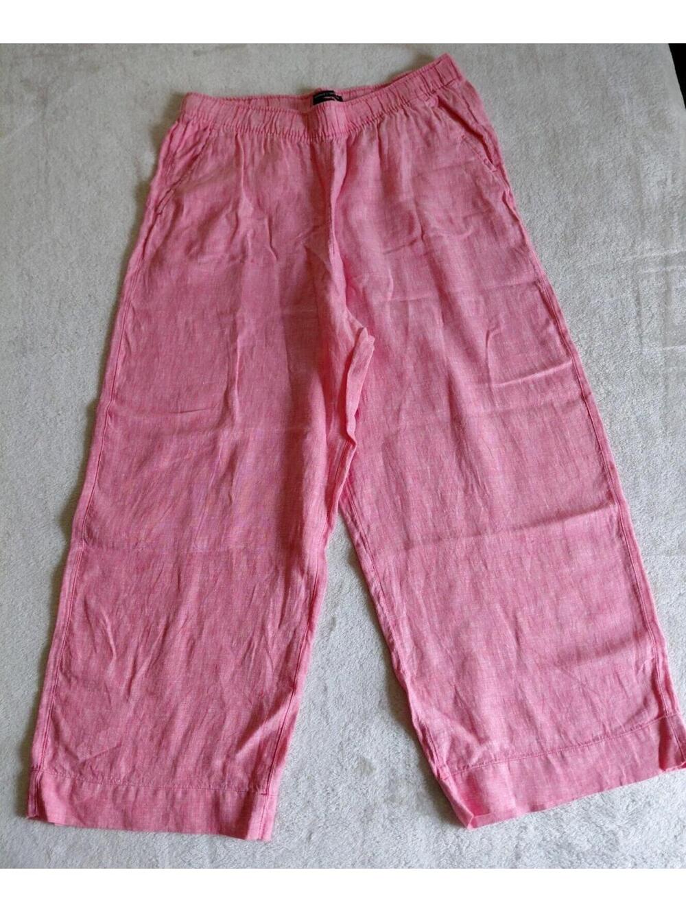 Tahari Essentials 100 % Linen Wide Leg Pants Womens XL Pink Coastal